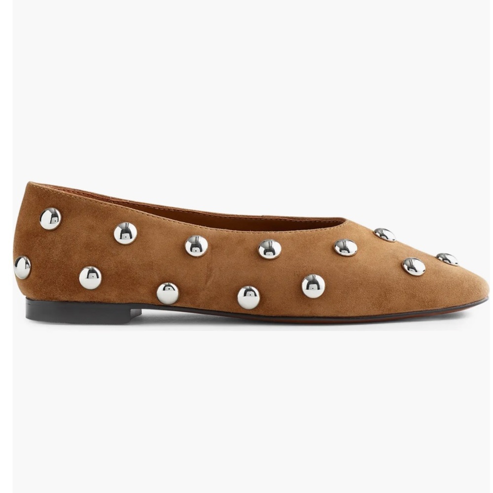 Stud-Embellished Suede Ballet Flat - Brown